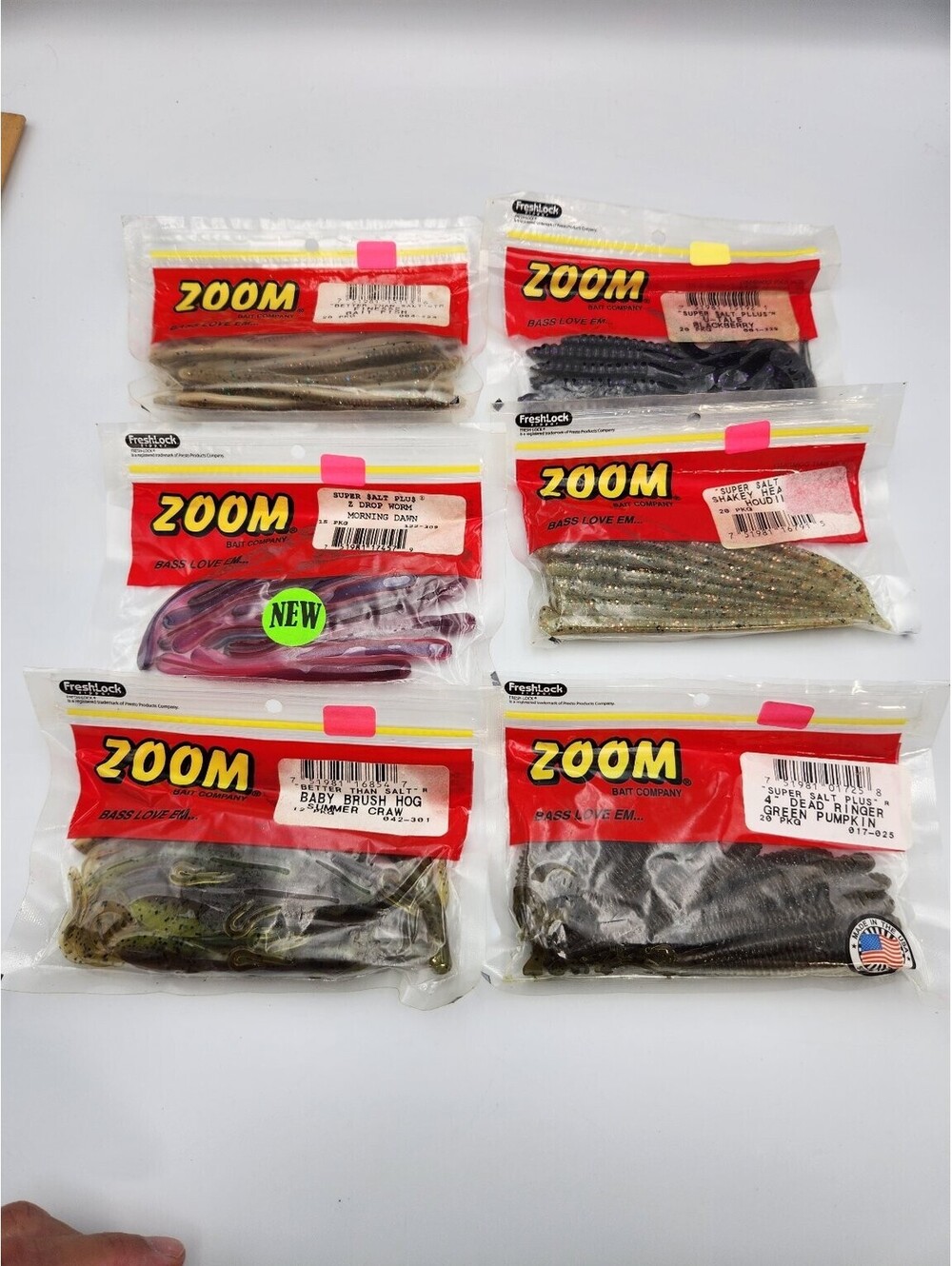 Lot of 6 Opened Zoom Soft Plastic Fishing Lures Baits Worms #1 - B1